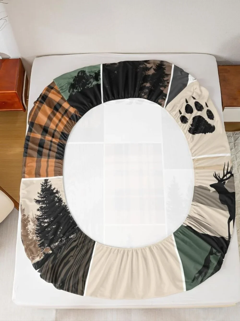 Rustic Cabin Fitted Sheet Twin Size, Hunting Bear Deer Bed Sheets For Kids Teens